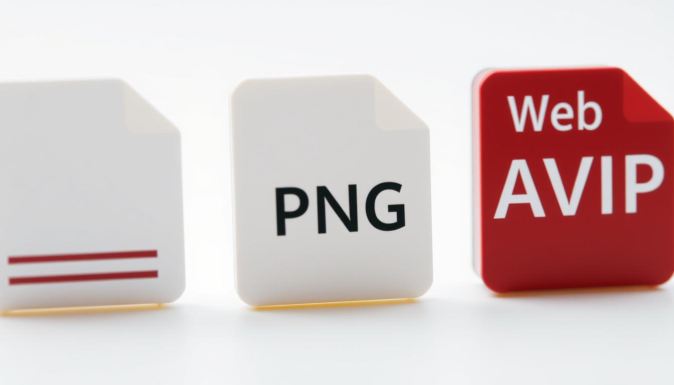 Logotipos dos formatos de imagem JPEG, PNG, WebP e AVIF em exibição.